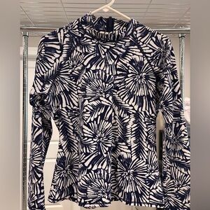 Garnet Hill Navy & White Long Sleeved Rashguard With Back Zipper Size Large